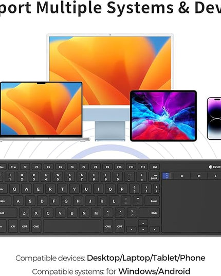 CZUR Portable Computer Keyboard with Trackpad, Rechargeable Bluetooth Keyboard with Touchpad, Wireless Ultra Slim Keyboard for PC/Laptop/Tablet/Phone, for Windows/Android