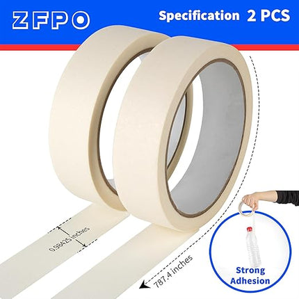 ZFPO Masking Tape 2 Pack Universal White, 0.98" x 21.87 Yards x 2 Rolls for Painting, Home, Office, School Stationery, Arts, Crafts, etc