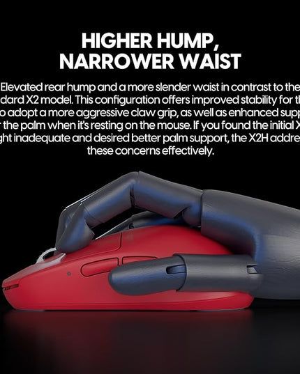 Pulsar Gaming Gears - X2H eS Wireless Gaming Mouse, Limited Edition, Symmetrical, Optical Switch, OLED Display, Driverless, PAW3395 Sensor, 100H Battery, 4K dongle Included (Medium, Red)