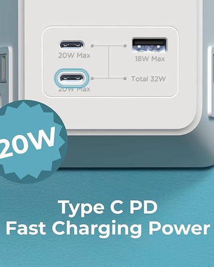 BLACK+DECKER PD USB Wall Charger Surge Protector, 2-Pack, 5 Outlet Extender 2 USB C & 1 USBA Charging Ports, Fast Charge 3 Sided Power Strip Multi Plug Outlets Wall Adapter for Home Office, ETL Listed