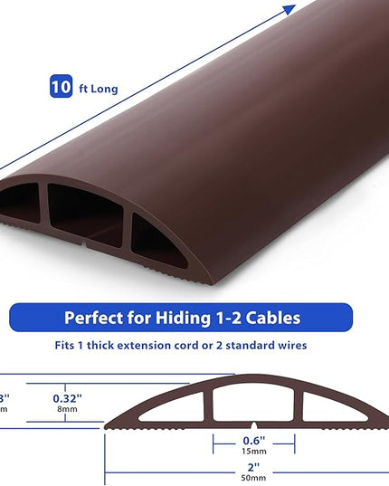 Floor Cord Cover 10ft, Cord Hider Floor Hide Extension Cords, Floor Cable Management Prevent Cable Trips, Floor Cable Cover Wire Covers for Cords, Cable Protector Cord Cavity W0.6in x H0.32in Brown