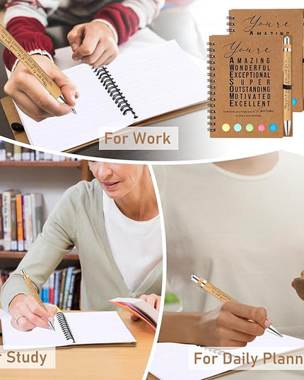 Jetec Inspirational Notebooks Bulk Spiral Notebook with Sticky Notepad Motivational Pens Valentines Day Gifts for for Employee Coworker Nurse Staff Teacher Nurse Volunteer(75 Sets,Amazing)