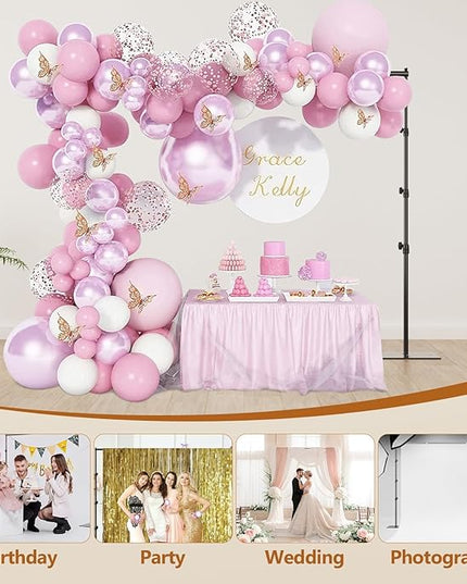 EMART Backdrop Stand, 8.5ft Height 10ft Width Adjustable Photography Background Support Poles with Heavy Duty Flat Base, Photo Metal Steel Pipe and Drape Frame Kit for Parties Birthday Wedding - Black