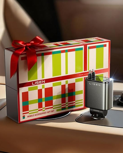 LISEN Retractable Car Charger Gift Box Edition, 84W Cars Phone Charger with Retractable Cable, Car Accessories Gifts for Men Women, 2025, USB C Fast Cars Adapter for iPhone 17 16 15 14