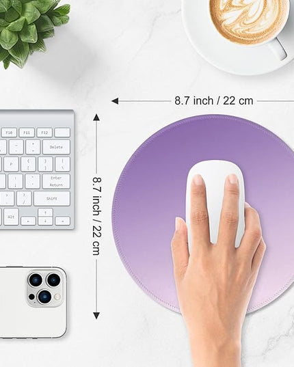 ITNRSIIET Mouse Pad Non-Slip Rubber Base Smooth Surface Stitched Edges Waterproof Durable Compatible with All Mice for Office & Gaming, Desk Accessory, Diameter 8.7 inch, Lavender Gradient