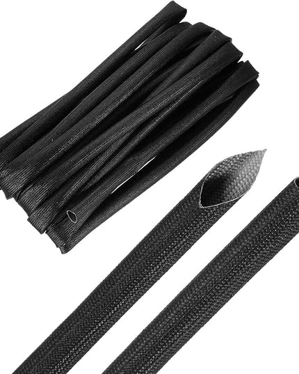 MECCANIXITY 30ft Braided Cable Sleeve, 3/8" ID 200C High Temperature 1500V Fiberglass Wire Insulation Cord Protector Organizer Wires Management for Motor Engine Fuel Line, Black