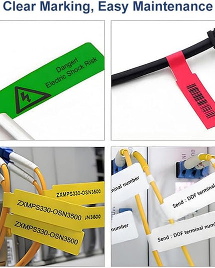 Risio Cable Labels 0.47"x4.29"(12x109mm),70 Labels/Roll(5 color set),Colorful Waterproof Labels for Electronic Devices with Cable Management, Self-Adhesive Tear-Resistant Cable Labels