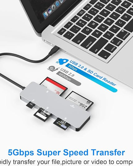 CFast 2.0 Card Reader, USB C CFast Card Reader 3.0 5Gbps CFast/CF/SD/TF/XD - 5 in 1 Memory Card Reader/Adapter for San Disk, Lexar, Transcend, Sony Card, Read CFast/TF/SD/XD/CF 5 Cards Simultaneously