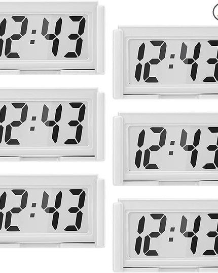 Frienda 6 Pieces Mini Digital Clock Small Digital Clock Stick on Battery Operated Self Adhesive Bracket for Car Dashboard Fridge (White)