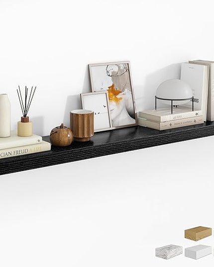 RICHFOCUS 72Inch Floating Shelves for Wall 1 Pack Shelves for Bedroom|Kitchen|Bathroom Wall Mounted Rustic Wood Floating Shelf with Invisible Brackets for Books|Storage|Decor, Black