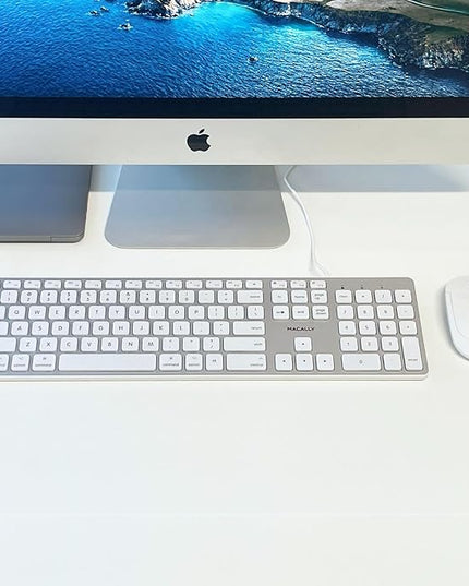 Macally Backlit Wired Keyboard for Mac | Compatible Apple Keyboard with Numeric Keypad | Comfortable All Day Typing, Compatible on MacBook Pro/Air, iMac, Mac mini/Pro - Silver