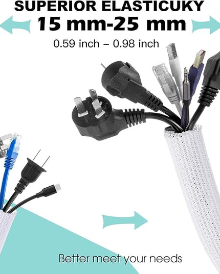AGPTEK Cable Sleeve Cover, 10ft - 1 inch Cord Management Wire Organizer Under Desk, Home Office Computer Wire Cover Hider Cord Protector, Protect Pet Cat Dog from Chewing, White