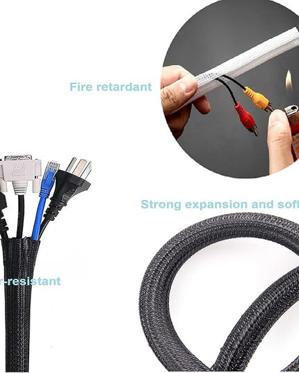 Summer Ready 2-Pack Split Sleeving Cable Protector (5FT, 5/8") - Chew Resistant Pet Proof Cord Cover for USB Power Audio Video, Home Office & Gaming Wire Loom - Black