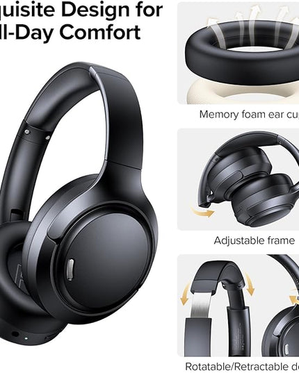 Hybrid Active Noise Cancelling Headphones Wireless, 120Hrs Playtime, 6 ENC Clear Mic, Over Ear Bluetooth Headphones with Hi-Res Audio Comfort Earcup Foldable ANC Headphone for Travel Game Home Office