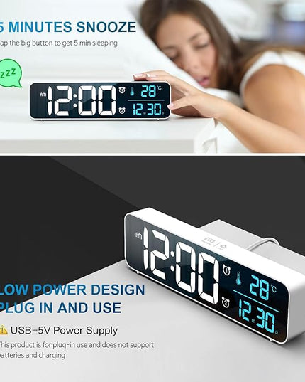 Hournor Digital Clock for Bedroom, Digital Wall Clock for Living Room Decor, Desk Table Clocks, Digital Clock Large Display, Bedroom Smart Alarm Clock for Office White Blue