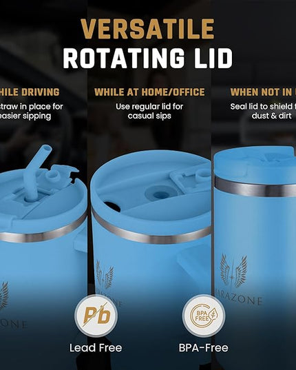 40 oz Insulated Tumbler with Handle and Straw – Stainless Steel Double Wall Vacuum Cup Fits Car Cup Holder, Hot Cold Travel Mug, BPA Free Reusable Water Bottle Gift for Women Men - Sky Blue