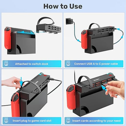 Unitek Switch Game Card Reader, Upgrade Version Multi Switch Game Switcher with Remote Control, 8 Cards Reading & Quick Switching Adapters for Nintendo Switch/Switch OLED(8 Games Switching)
