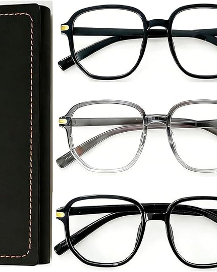 JCBCKJ Blue Light Blocking Glasses 3 Pack TR90 Computer Glasses for Men Women Anti Eye Strain Classic Colors Pure Black Transparent Grey Matte Black