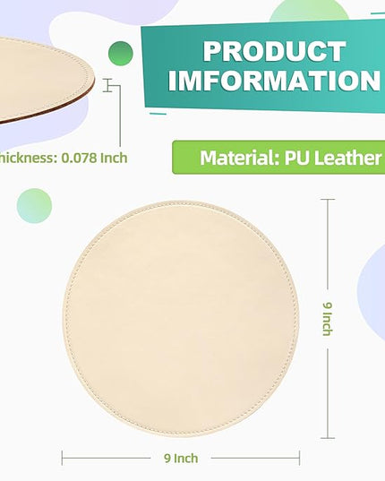 Mouse Pad，Round Mouse Pad，PU Mouse Pad，Leather Mouse Pad with Stitched Edge Micro-Fiber Base with Non-Slip Waterproof，Mouse Pad for Computers，Laptop，9 x 9 Inch (Milky White)