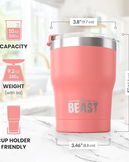 Beast 10 oz Tumbler Stainless Steel Vacuum Insulated Coffee Ice Cup Double Wall Travel Flask (Blossom Pink)