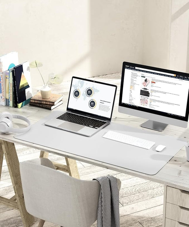 YSAGi Non-Slip Leather Desk Pad L Size, Waterproof Laptop Computer Desk Keyboard Mat, Table Protector Blotter Mat, Large Mouse Pad for Office/Work/Home/Decor(White, 35.4" x 17")