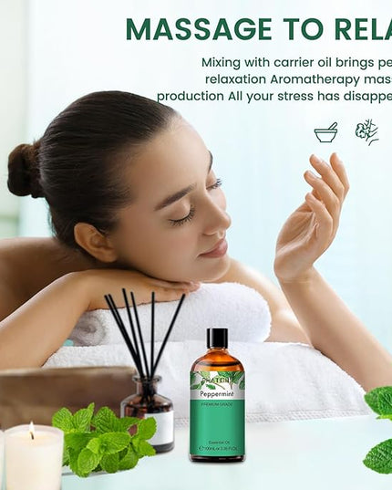 PHATOIL Peppermint Essential Oil, Huge 3.38 Fl Oz Pure and Natural, Premium Grade Essential Oil for Diffuser and Aromatherapy