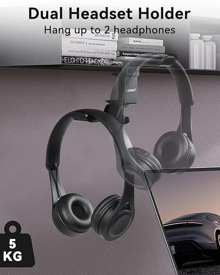 aceyoon Under Desk Headphone Hanger, 360 Degree Swivel Dual Stand, Aluminum Alloy Headset Stand for Desk,Headphone Hook for Gaming Headset,Bag, Black
