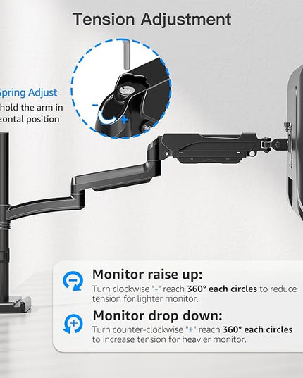 Long Arm Monitor Mount, 13 to 32 inch Computer Desk Mount, Extra Long Adjustable Stand, Hold up to 19.8lbs, Tall Arm with Tilt, Swivel, Rotation, VESA 75/100mm