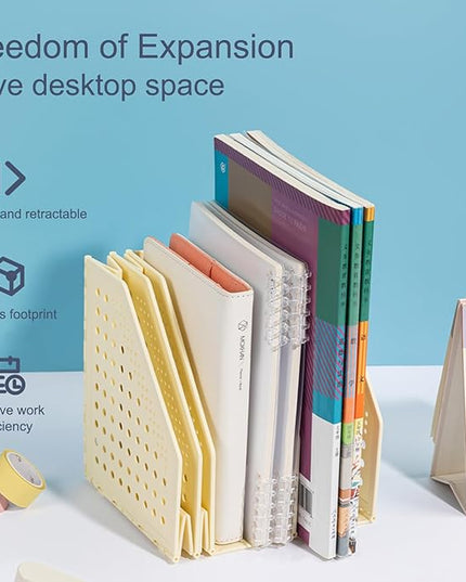 deli Collapsible Magazine File Holder 4 Vertical Compartment Binder Holder for Desk Organizer Adjustable Sturdy Binder Storage Organizer for Office School Home（Blue）