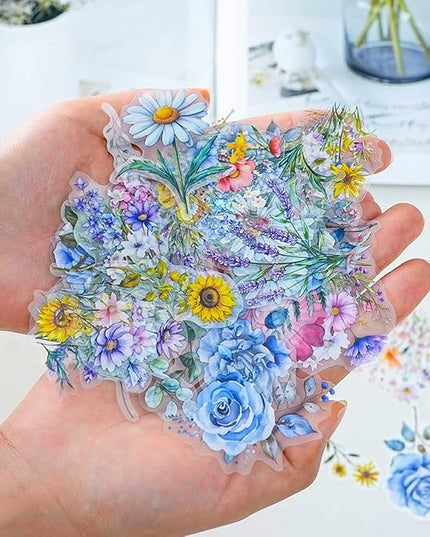 100 Pcs Natural Flower Stickers for Scrapbooking Junk Journal Notebook Planner Card Making Collage Envelope Water Bottle Phone Case Craft, Rose, Daisy, Lavender, Sunflower, Wildflower Stickers