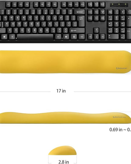 UnivoColors Design-Wave Set of Wrist Rest,Artificial Sheepskin+Memory Foam+Ergonomic+Anti-Slip Gel, Resilience Support During Work and Gaming,Keyboard Accessory,Yellow