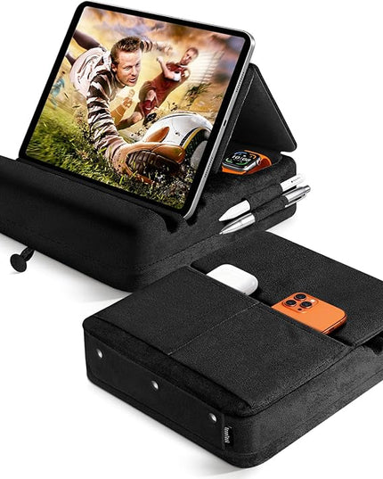 TpeeTeek Tablet Pillow Stand with Storage, Foldable iPad Holder for Lep, Bed, Sofa, and Desk - Soft Pad Dock with Pocket and Stylus Mount Compatible with 4-13" iPad Pro/Air/Mini, Galaxy Tab, Kindle