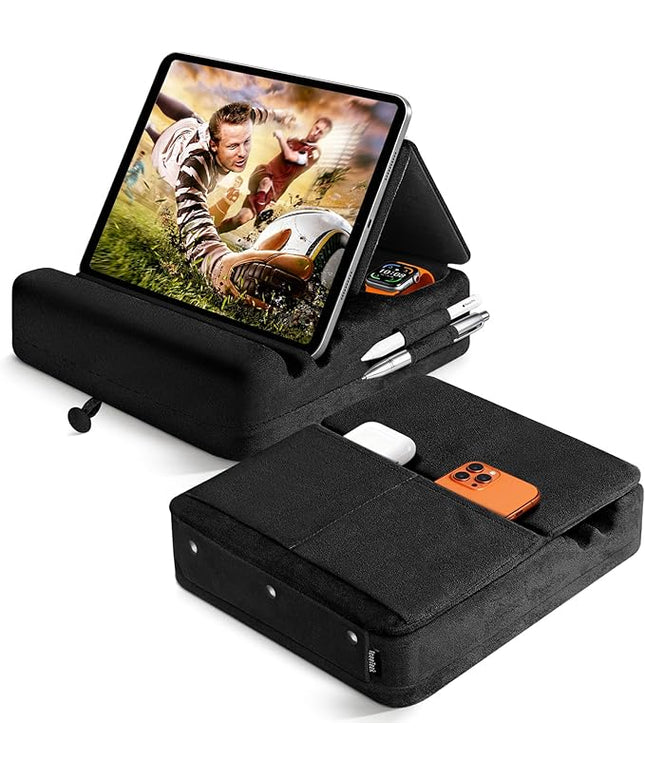 TpeeTeek Tablet Pillow Stand with Storage, Foldable iPad Holder for Lep, Bed, Sofa, and Desk - Soft Pad Dock with Pocket and Stylus Mount Compatible with 4-13" iPad Pro/Air/Mini, Galaxy Tab, Kindle