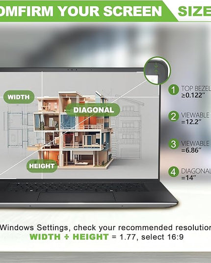 Magnetic Laptop Privacy Screen 14 inch for 16:9 Computer Monitor, Removable Anti-Glare Screen Privacy Shield, Screen Filter and Protector for Laptop (12 3/16" × 6 7/8"), Fits (FHD 1920 × 1080)