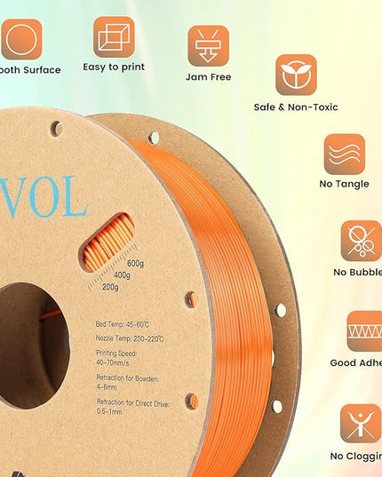 Sovol Dual Color PLA Filament 1.75mm, Silk PLA 3D Printing Material, Dual Color Filament Orange + Light Blue 2 in 1 Coextrusion PLA Filament +/-0.03mm, 1kg/2.2lbs