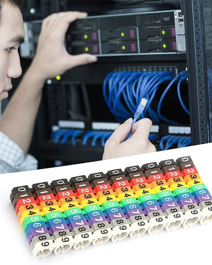 Wire Number Tube Cable Marker, 0.3 x 0.2in Colorful Clip on Wire Marker, Digital Number Wire Numbering Marker, Plastic Cable Numbering Marker Tube for Wires Management, 100Pcs