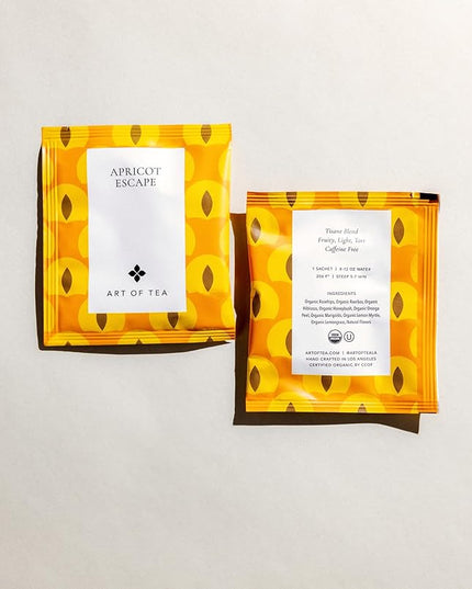 Art of Tea | Apricot Escape - Caffeine Free | 50 Eco Friendly Pyramid Tea Bag Sachets