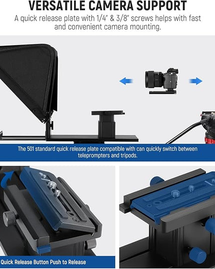 NEEWER Teleprompter X16 with RT113 Remote & App Control, 16" Beamsplitter, Aluminum Alloy Foldable Design, QR Plate Compatible with 501PL iPad Android Tablet Camera Camcorder Up to 44lb/20kg