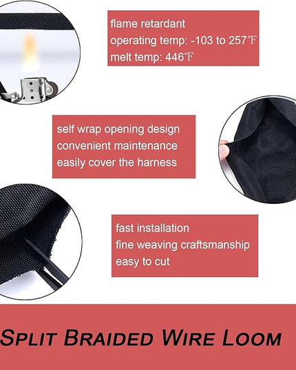 Braided Split Wire Loom Black Wire Cover Protective Harness Tubing Cable Management Self Wrap Cord Sleeve Mesh Woven 1"-9ft