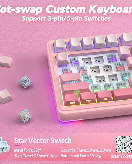 AULA S75 PRO Wireless Mechanical Keyboard with Screen&Knob, Tri-Mode Hot Swappable Gaming Keyboard 75%, Pre-lubed Switches, RGB Backlit, Side Printed PBT Keycaps, Creamy Sounding Pink Keyboards