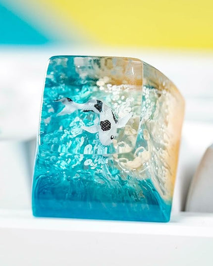 Kohaku Koi Artisan Keycap Light Yellow Blue Ocean R1 SA Profile Custom Keycaps 1U ESC Handmade Gaming Resin Key Cap Cherry MX Switch Compatible Mechanical Keyboard Koi Lover Gift