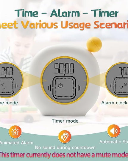 VEWINGL Productivity Timer & Clock with Alarm, Adjustable Desktop Timer for Autism, ADHD, Time Management, Ideal for Work, Study, Tasks, and Kitchen (Yellow)