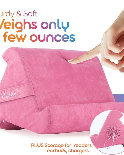 Flippy Original Tablet Pillow Stand & iPad Holder, Gift for Book Lovers & Readers, Multi-Angle Stand with Storage for Lap, Desk & Bed, Compatible with Kindle, Fire, iPad & Samsung, in The Pink Baby