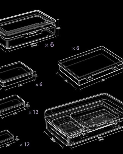 Clear Plastic Storage Containers, Mini Rectangular Organizer Boxes with Hinged Lids, 36 Pack Mixed Sizes, for Beads, Jewelry, Art Craft