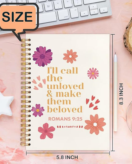 Floral Christian Spiral Journal Notebook 5.5x8.3in, Romans 9:25 Inspirational Bible Prayer Journal for Woman, Christian Gifts for Women Notebooks for Note Taking, Hardcover Notebook