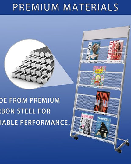 Yinghao Floor-Standing Magazine Rack, 4-Layer Iron Newspaper Rack, Suitable for the Display of Brochures or Documents in Exhibitions, Shopping Malls, Hospitals, Offices
