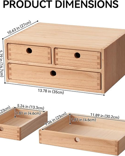 Kirigen Natural Wooden Desktop Organizer - Office Supplies Filing Tidy Storage Shelf - Storage Cabinet/Jewelry Organizer with 3 Drawers (NA, 2-Layer &3 Drawers)