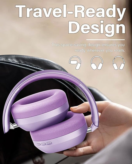 Wentronic Y05 Bluetooth Headphones Wireless Over Ear Noise Cancelling with Microphone 48 Hours Playtime, High Sound Quality Foldable Soft Earpads Headphones for Travel-Purple