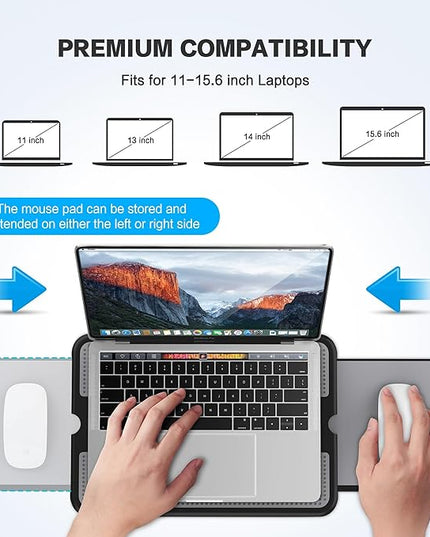 AboveTEK Portable Laptop Lap Desk w/Retractable Left/Right Mouse Pad Tray, Non-Slip Heat Shield Tablet Notebook Computer Stand Table w/Sturdy Stable Work Surface for Bed Sofa Couch or Travel