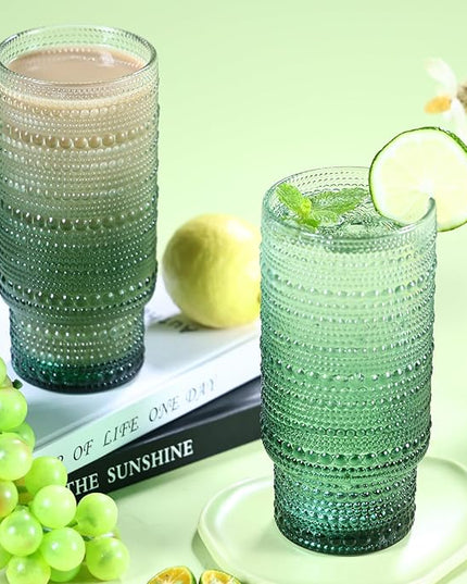 6pcs Hobnail Drinking Glasses Set, 16 oz Vintage Glassware Drinking Glasses, Gradual Dark Green Water Glasses Tumbler, Cups for Kitchen, Juice, Beer, Cocktail, Whiskey